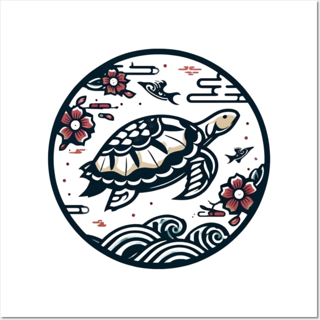 Classic Wave Art Vintage Traditional Japanese Turtle Wall Art by Willie Biz Merch